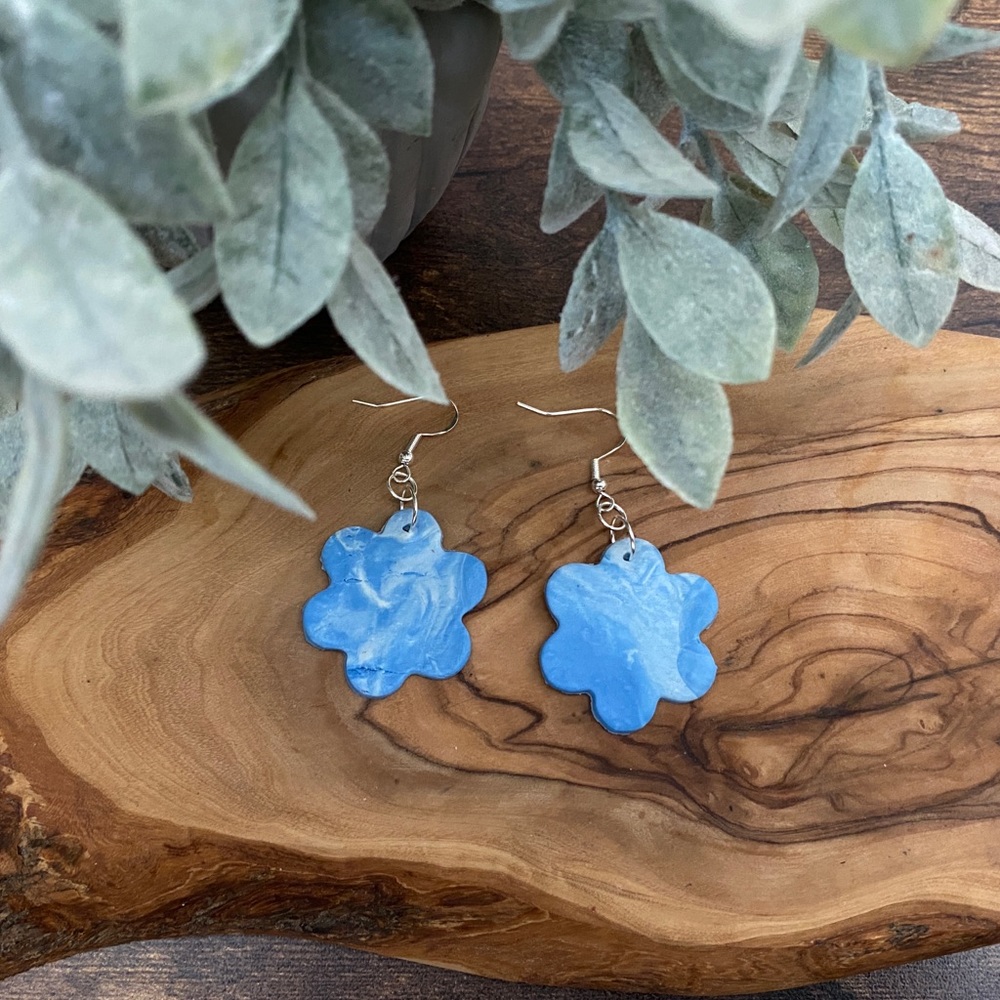 Handmade Abstract Cloud Polymer Clay Hook Earrings - Picture 1 of 5